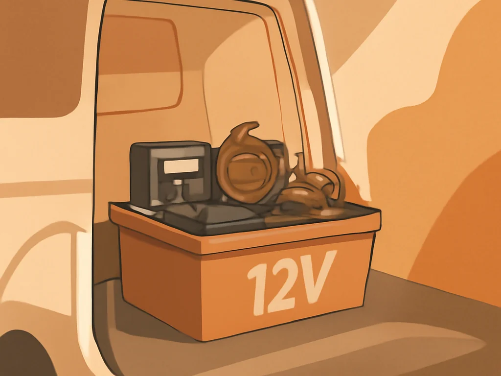 Unordnung im Van mit Kabeln und Zubehör