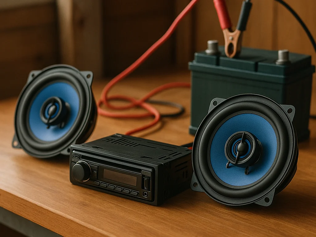 Nahaufnahme kompakter Class-D Verstärker im Einbau