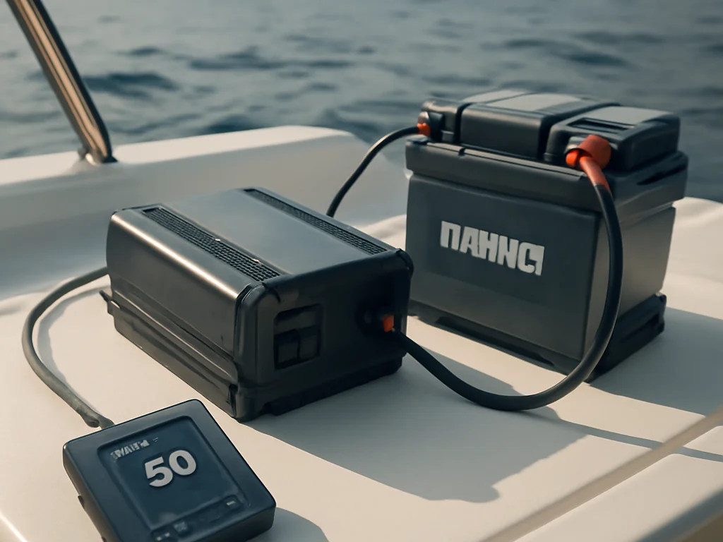 Boot an Deck mit Batterieeinbau und Kabeln